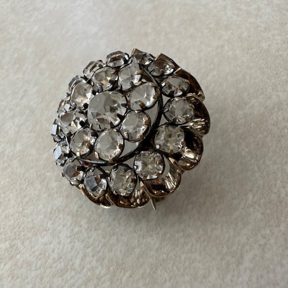 Jewelry - Antique Victorian sterling silver 9kt gold gilded diamond cut paste pin brooch